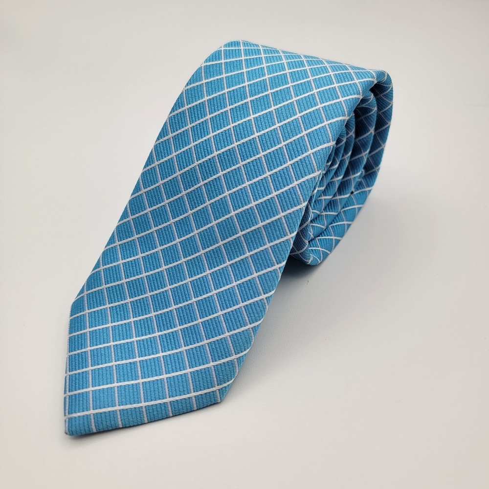 Tattersall London 100% Silk Blue‎ and White Mens Tie Formal Workwear Classic